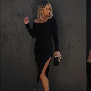 Black Off the Shoulder Midi Dress